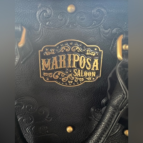 Westworld Mariposa Saloon Kiss Lock Handbag Black Tooled & Studded Faux Leather - Picture 3 of 10